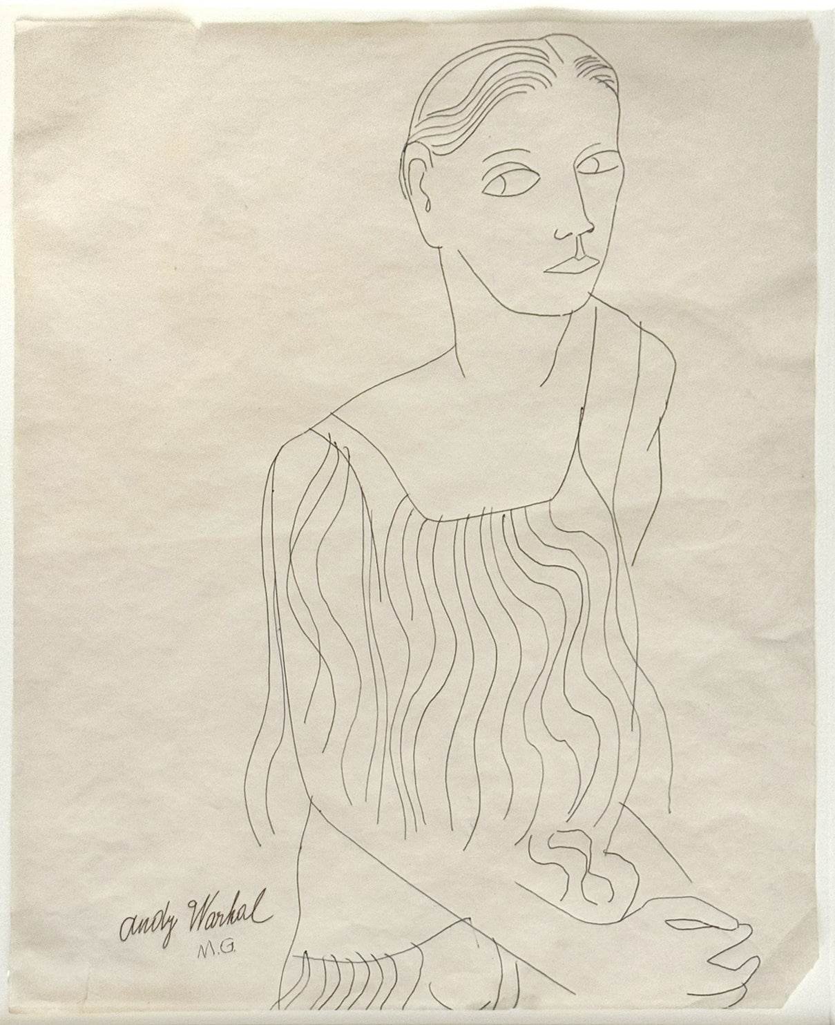 Andy Warhol Female Portrait c. 1955 Signed Unique Drawing Framed - Joseph K. Levene Fine Art, Ltd.
