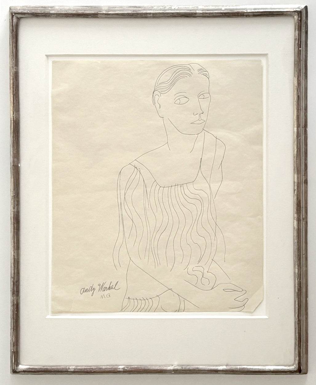 Andy Warhol Female Portrait c. 1955 Signed Unique Drawing Framed - Joseph K. Levene Fine Art, Ltd.