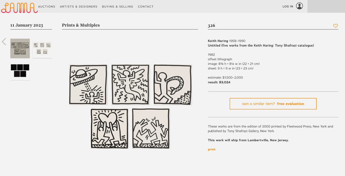 Set of 4 Keith Haring offset lithograph prints, LA Modern Auction result of $3,024 USD