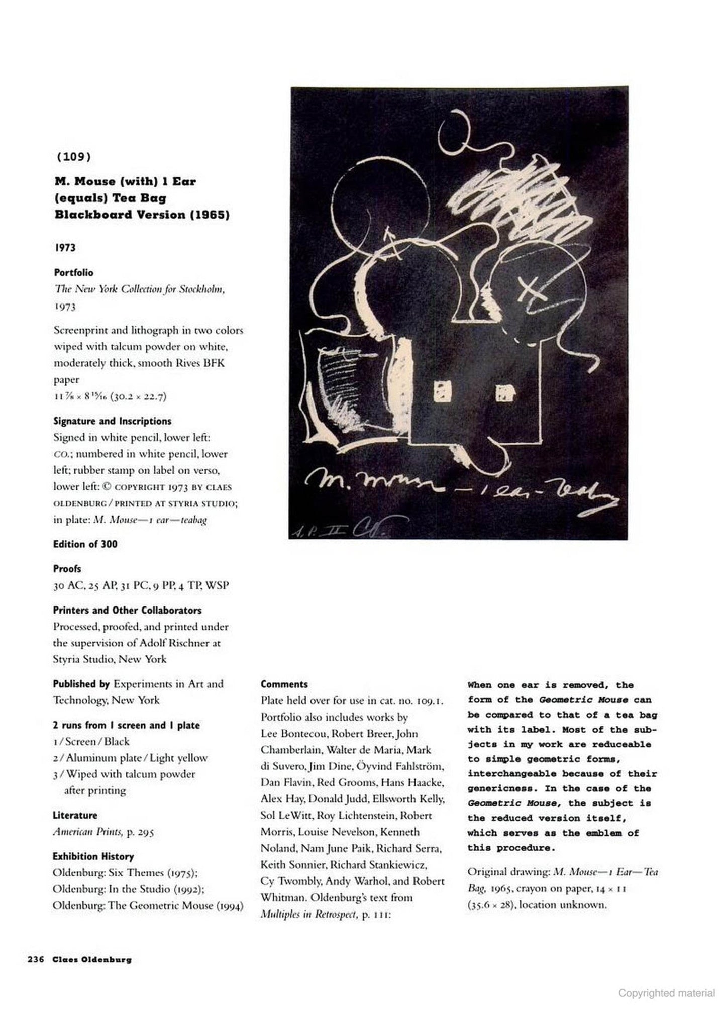 Claes Oldenburg M. Mouse-1 Ear-Tea Bag 1973 Signed Screenprint Lithograph - Joseph K. Levene Fine Art, Ltd.