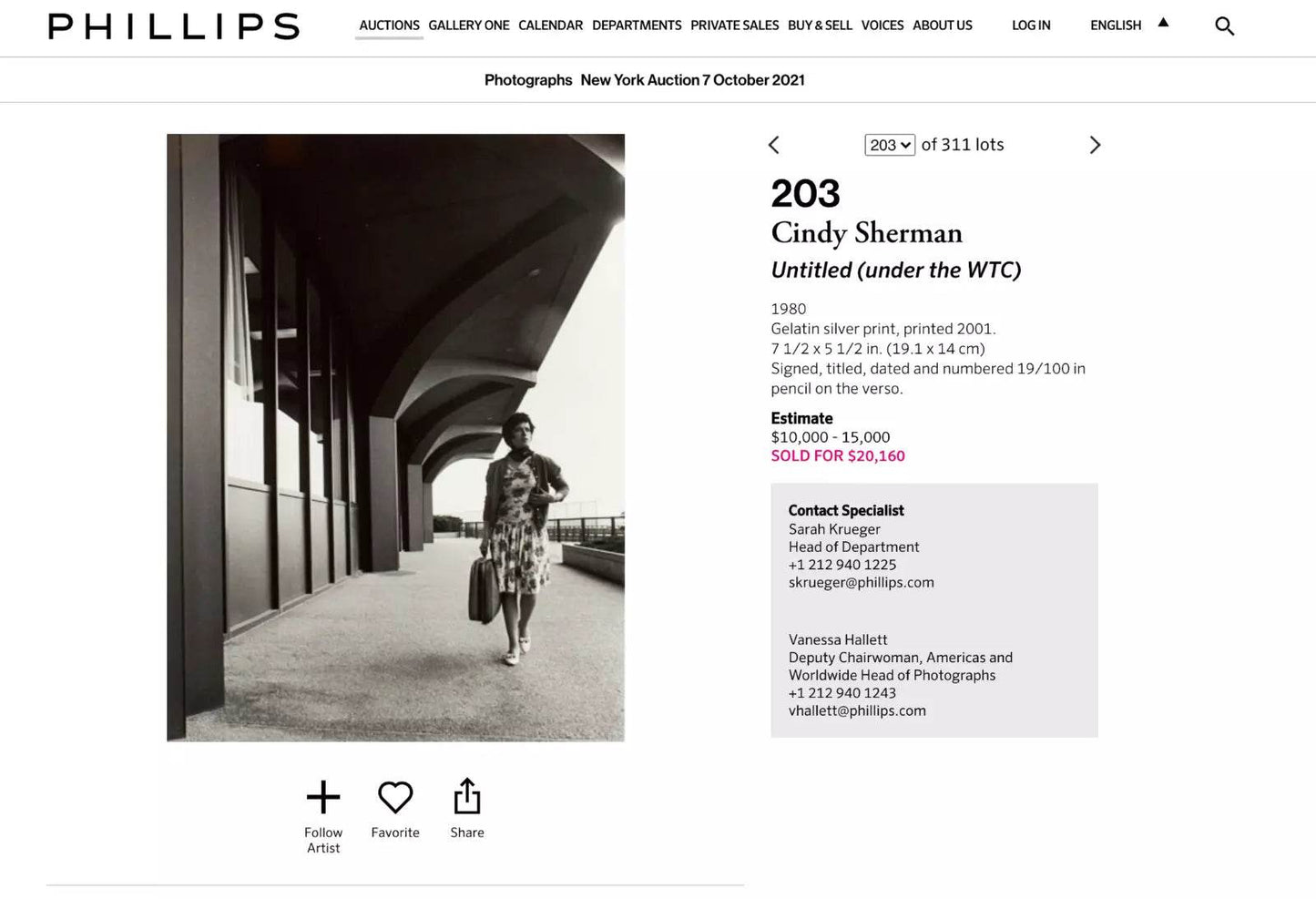 Cindy Sherman Under The World Trade Center 1980/2001 Gelatin Print - Joseph K. Levene Fine Art, Ltd.