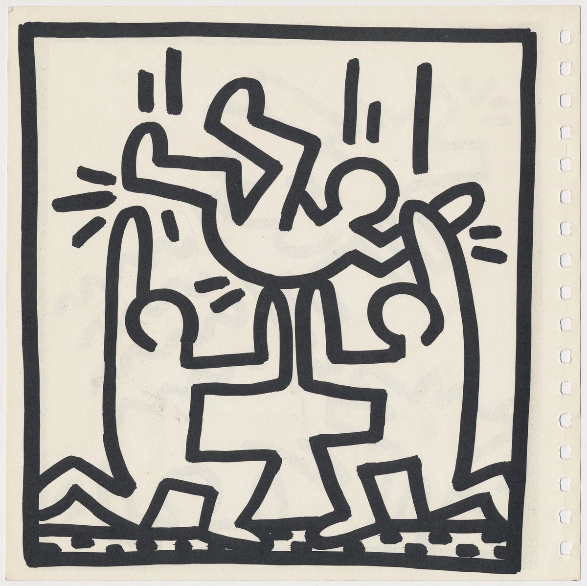 Keith Haring Set of 2 Double Sided 1982 Offset Lithographs Framed