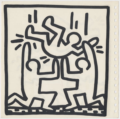 Keith Haring Set of 2 Double Sided 1982 Offset Lithographs Framed