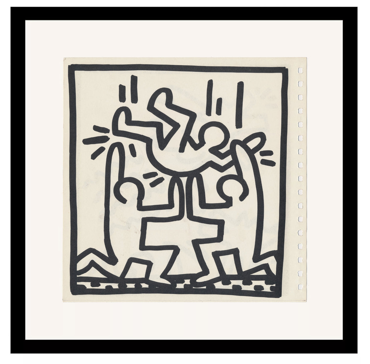 Keith Haring Set of 2 Double Sided 1982 Offset Lithographs Framed