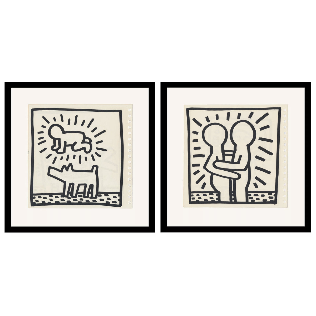 Keith Haring 2 Double Sided 1982 Offset Lithographs Framed
