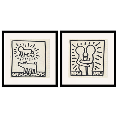 Keith Haring 2 Double Sided 1982 Offset Lithographs Framed