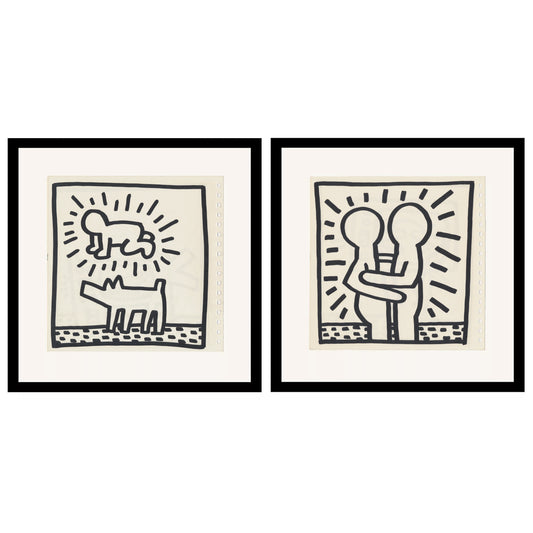 Keith Haring 2 Double Sided 1982 Offset Lithographs Framed