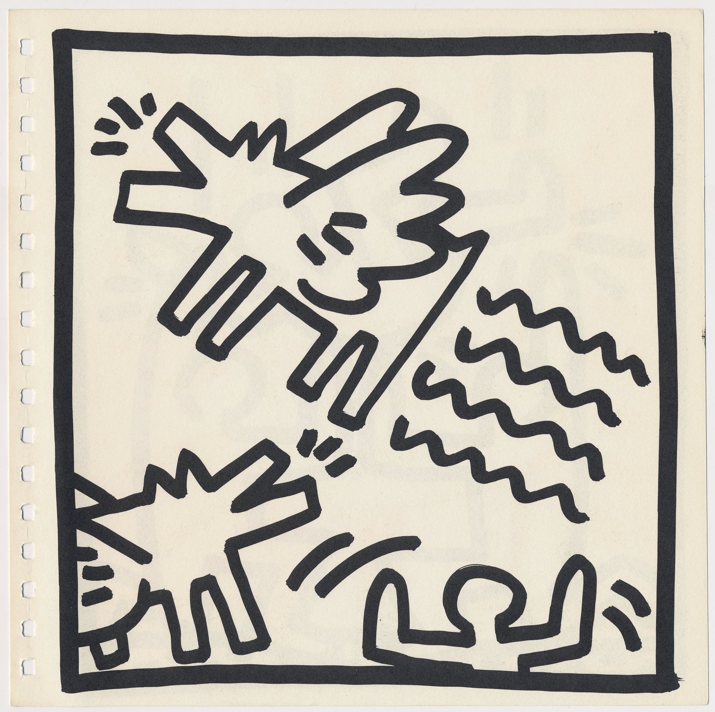 Keith Haring Set of 2 Double Sided 1982 Offset Lithographs Framed