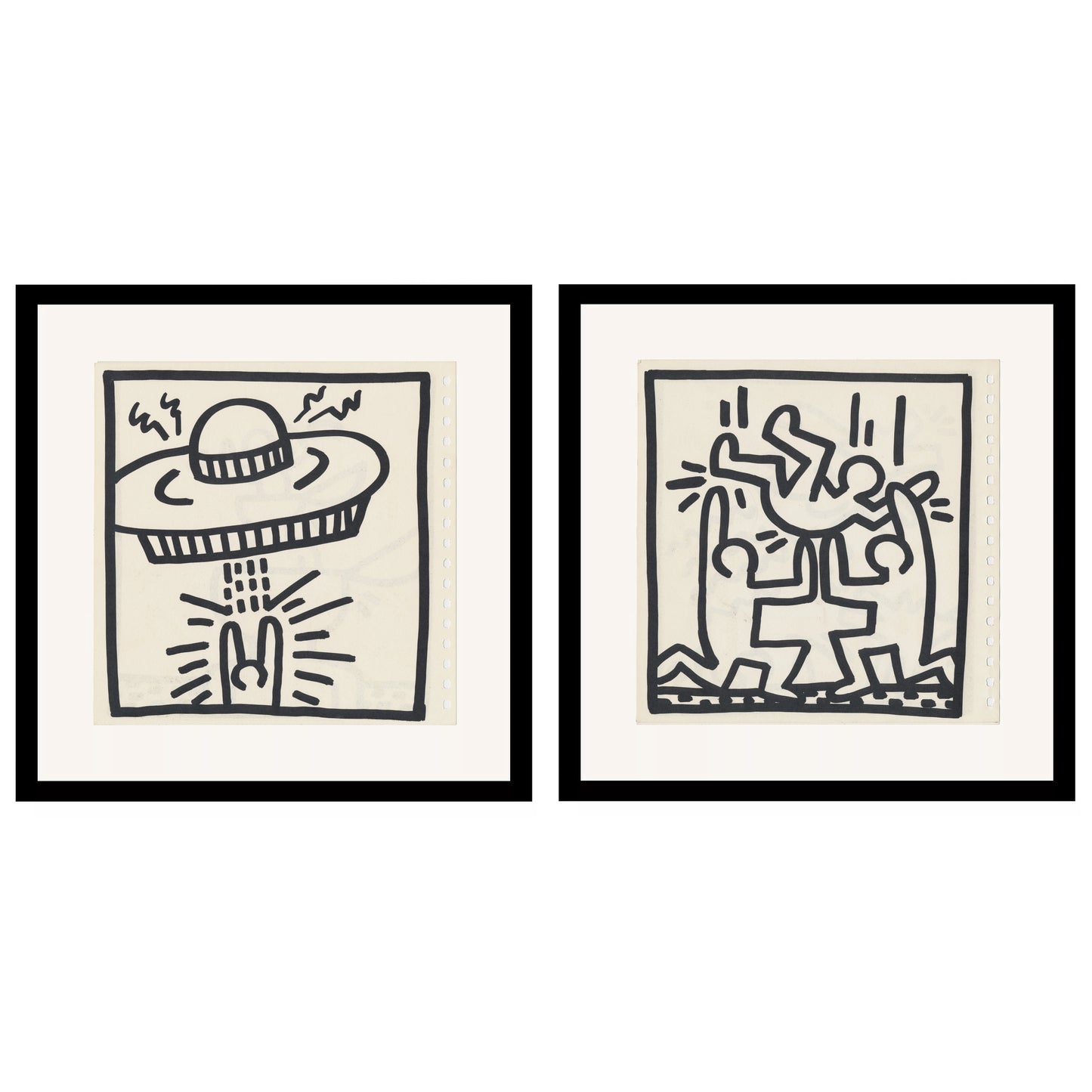 Keith Haring Set of 2 Double Sided 1982 Offset Lithographs Framed