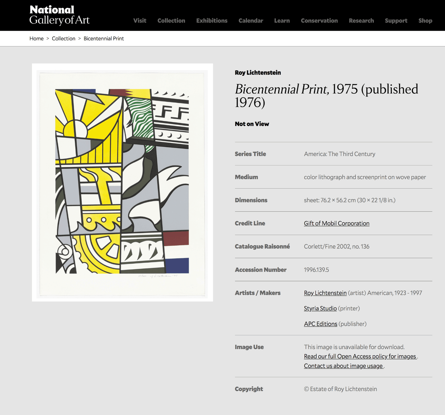 Roy Lichtenstein Bicentennial Print 1975 Corlett 136 Signed Original Ltd Ed - Joseph K. Levene Fine Art, Ltd. 
