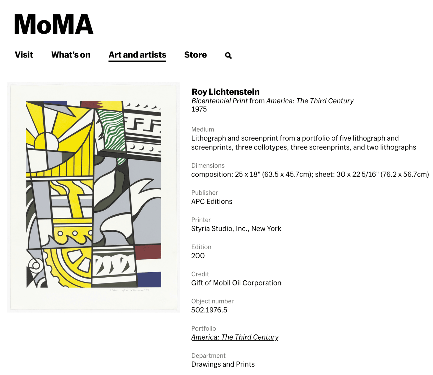 Roy Lichtenstein Bicentennial Print 1975 Corlett 136 Signed Original Ltd Ed - Joseph K. Levene Fine Art, Ltd. 