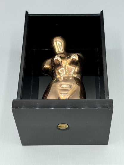 Man Ray
Vierge apprivoisée /Domesticated Virgin (Let me out), 1969
Bronze Ready-Made Sculpture in Original Plexiglass Presentation Box