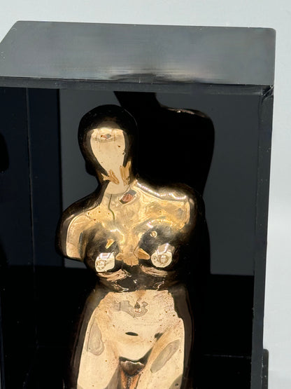 Man Ray
Vierge apprivoisée /Domesticated Virgin (Let me out), 1969
Bronze Ready-Made Sculpture in Original Plexiglass Presentation Box