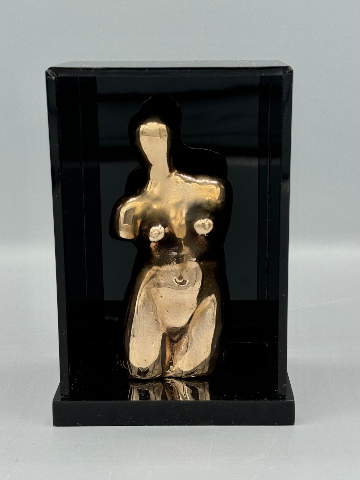 Man Ray
Vierge apprivoisée /Domesticated Virgin (Let me out), 1969
Bronze Ready-Made Sculpture in Original Plexiglass Presentation Box