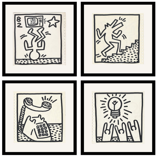 Set of 4 Keith Haring off-set lithograph prints, framed