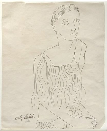 Andy Warhol Female Portrait c. 1955 Signed Unique Drawing