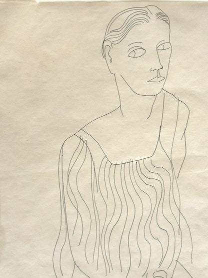 Andy Warhol Female Portrait c. 1955 Signed Unique Drawing