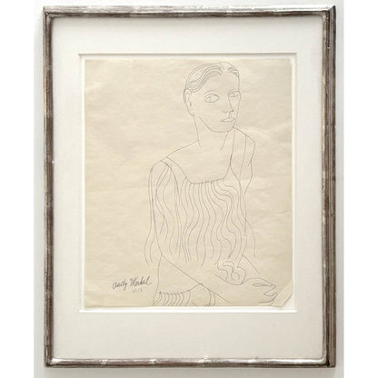 Andy Warhol Portrait circa 1955 Signed Unique Drawing Framed
