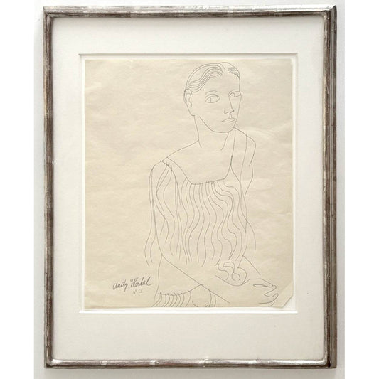 Andy Warhol Portrait circa 1955 Signed Unique Drawing Framed