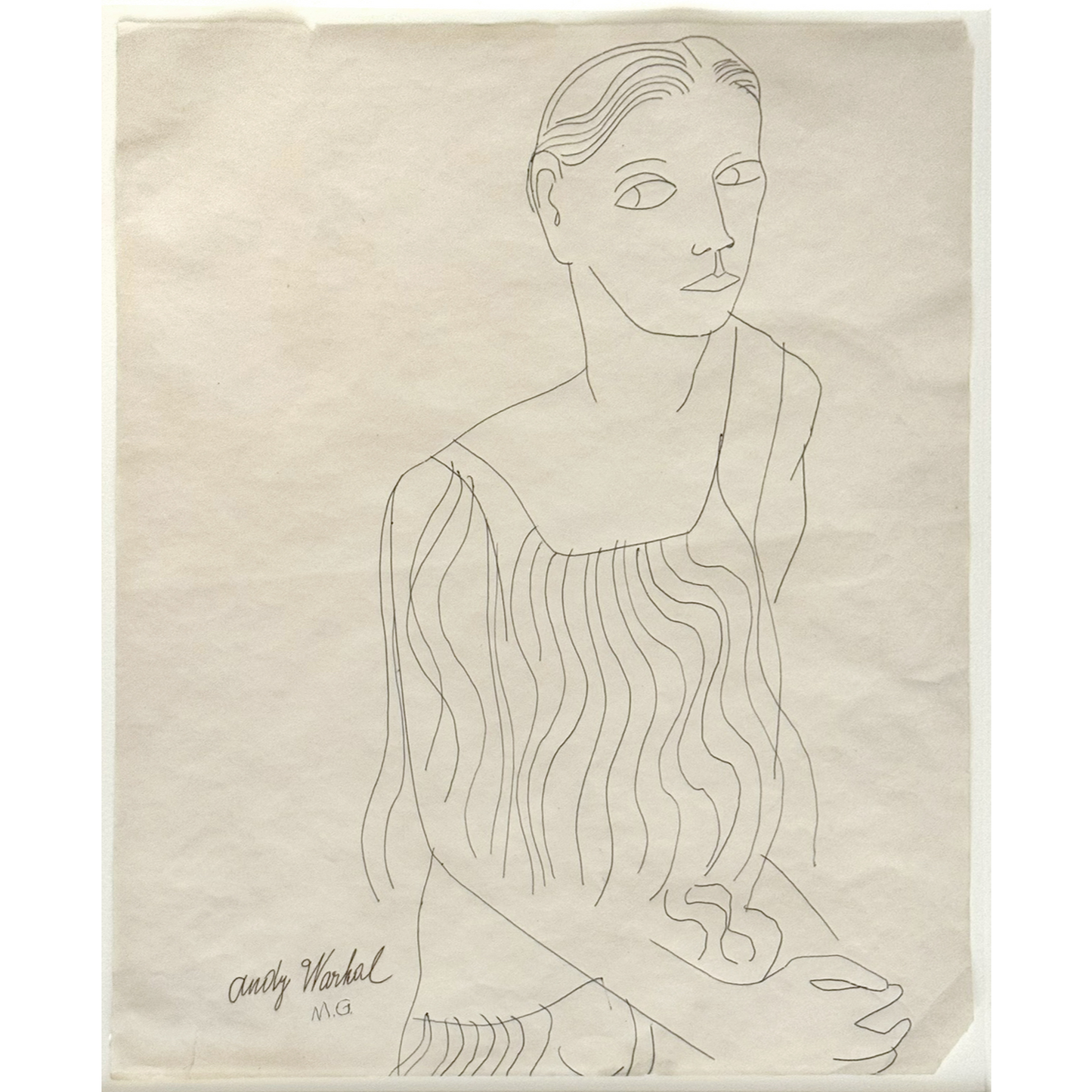 Andy Warhol Female Portrait c. 1955 Signed Unique Drawing