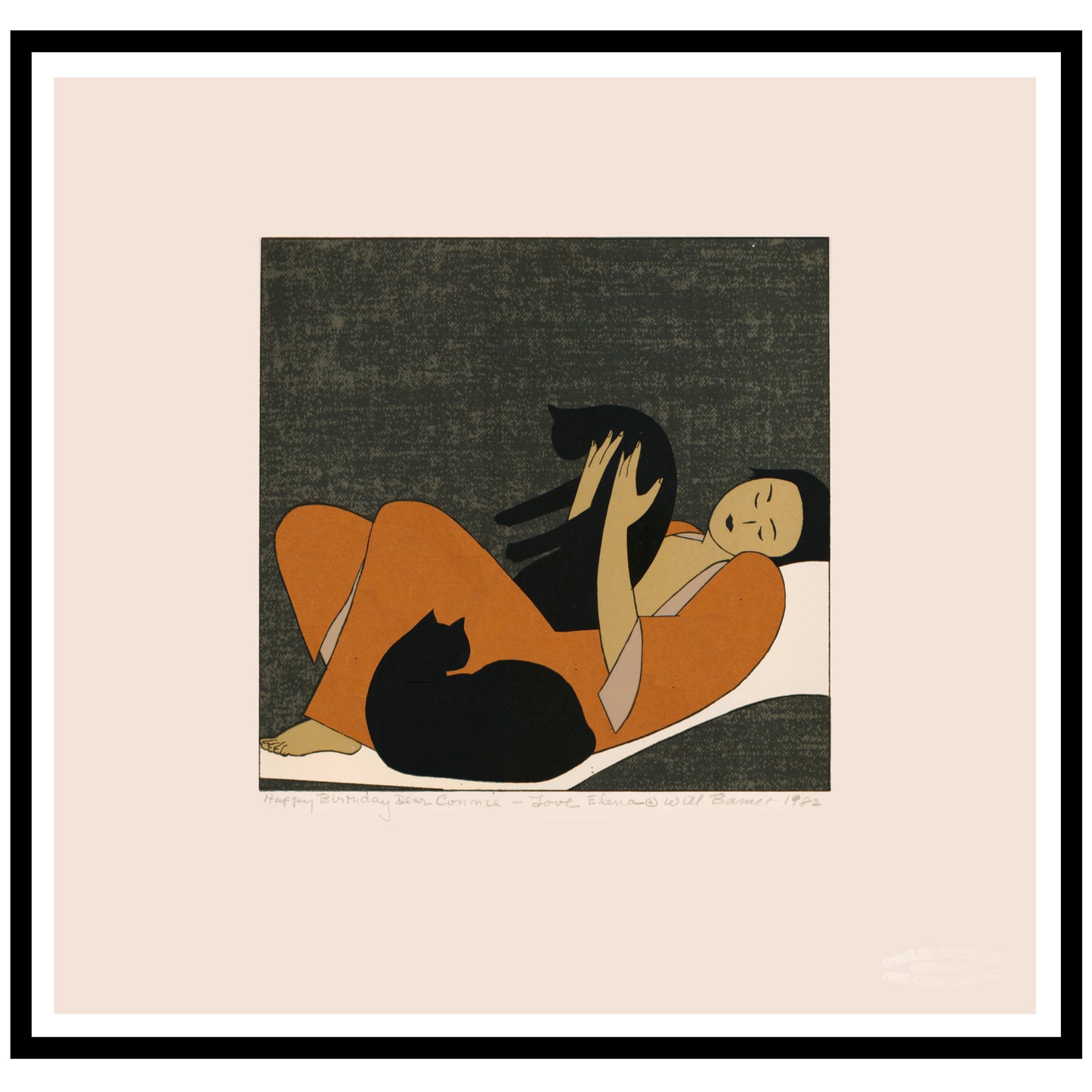 Will Barnet Woman with Cats 1982 Cole 134 Ltd Ed Lithograph