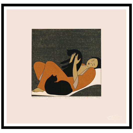 Will Barnet Woman with Cats 1982 Cole 134 Ltd Ed Lithograph