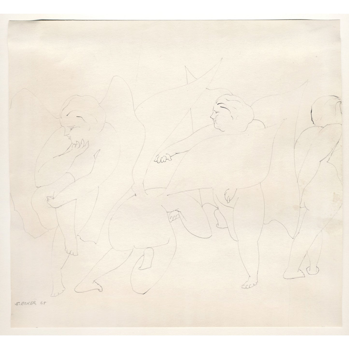 Stanley Boxer Untitled Angels, 1968 Signed Dated Unique Drawing