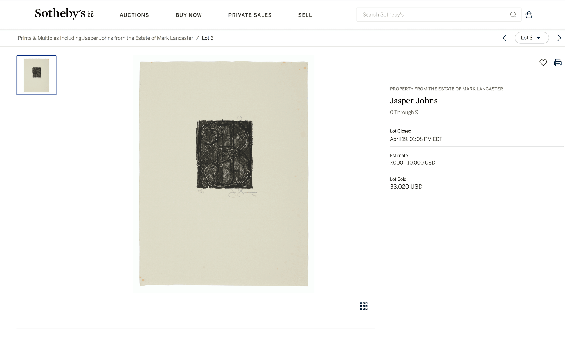 Jasper Johns 0 Through 9, 1977 ULAE 181 Original Signed Lithograph - Joseph K. Levene Fine Art, Ltd.  another impression sold Sotheby's $33,020 