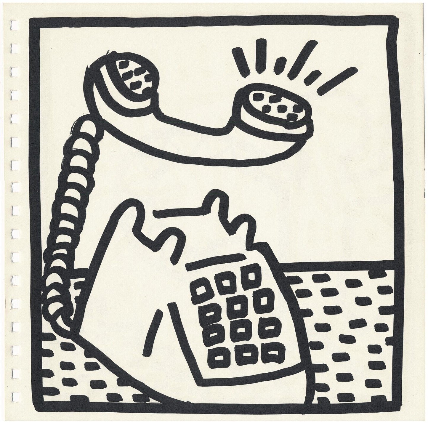 Keith Haring offset lithograph print of a telephone framed 