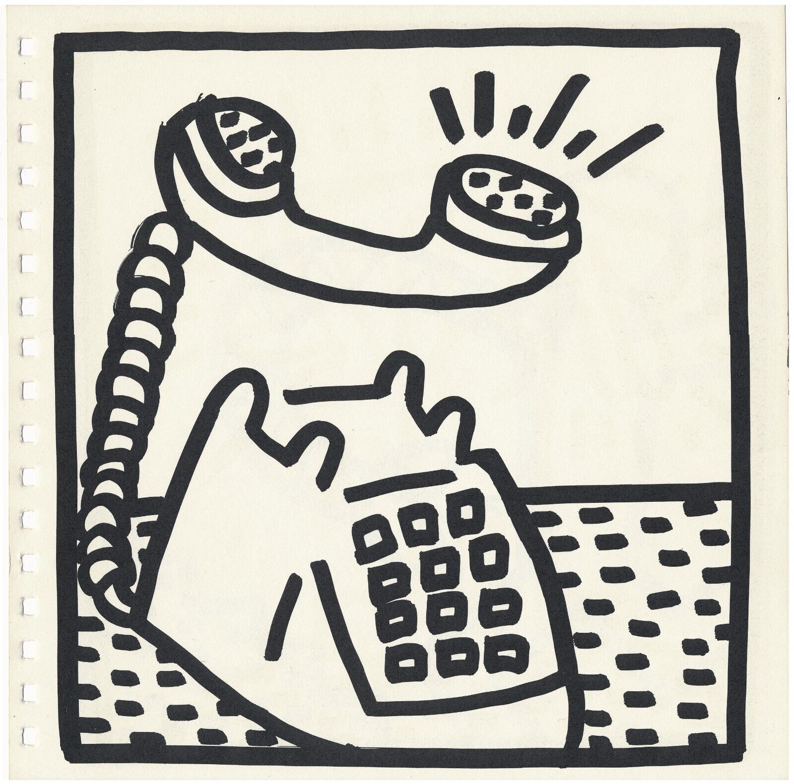 Keith Haring offset lithograph print of a telephone framed 