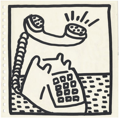 Keith Haring offset lithograph print of a telephone framed 