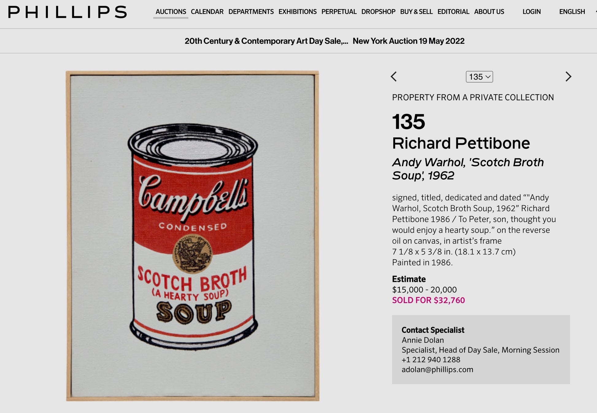 Richard Pettibone Soup Can Appropriation sold for $32,760 at Phillips, NY 