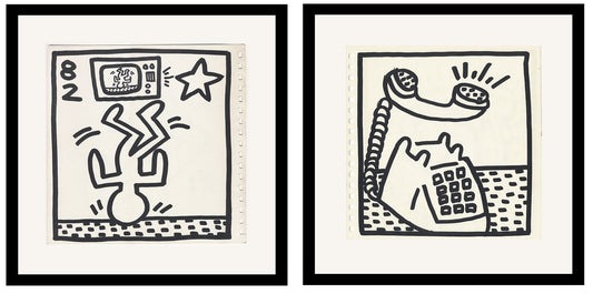Keith Haring Set of 2 Double Sided 1982 Ltd Edition Offset Lithographs
