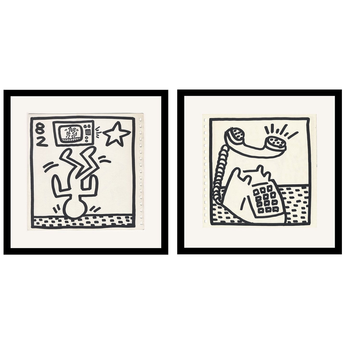 Keith Haring Set of 2 Double Sided 1982 Ltd Edition Offset Lithographs