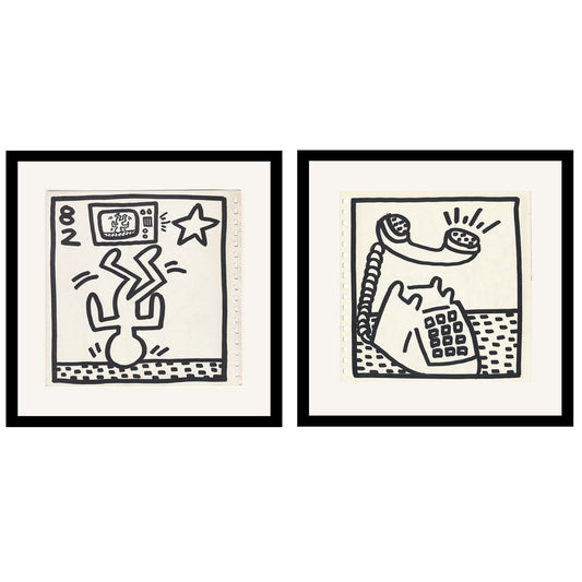Keith Haring Set of 2 Double Sided 1982 Ltd Edition Offset Lithographs
