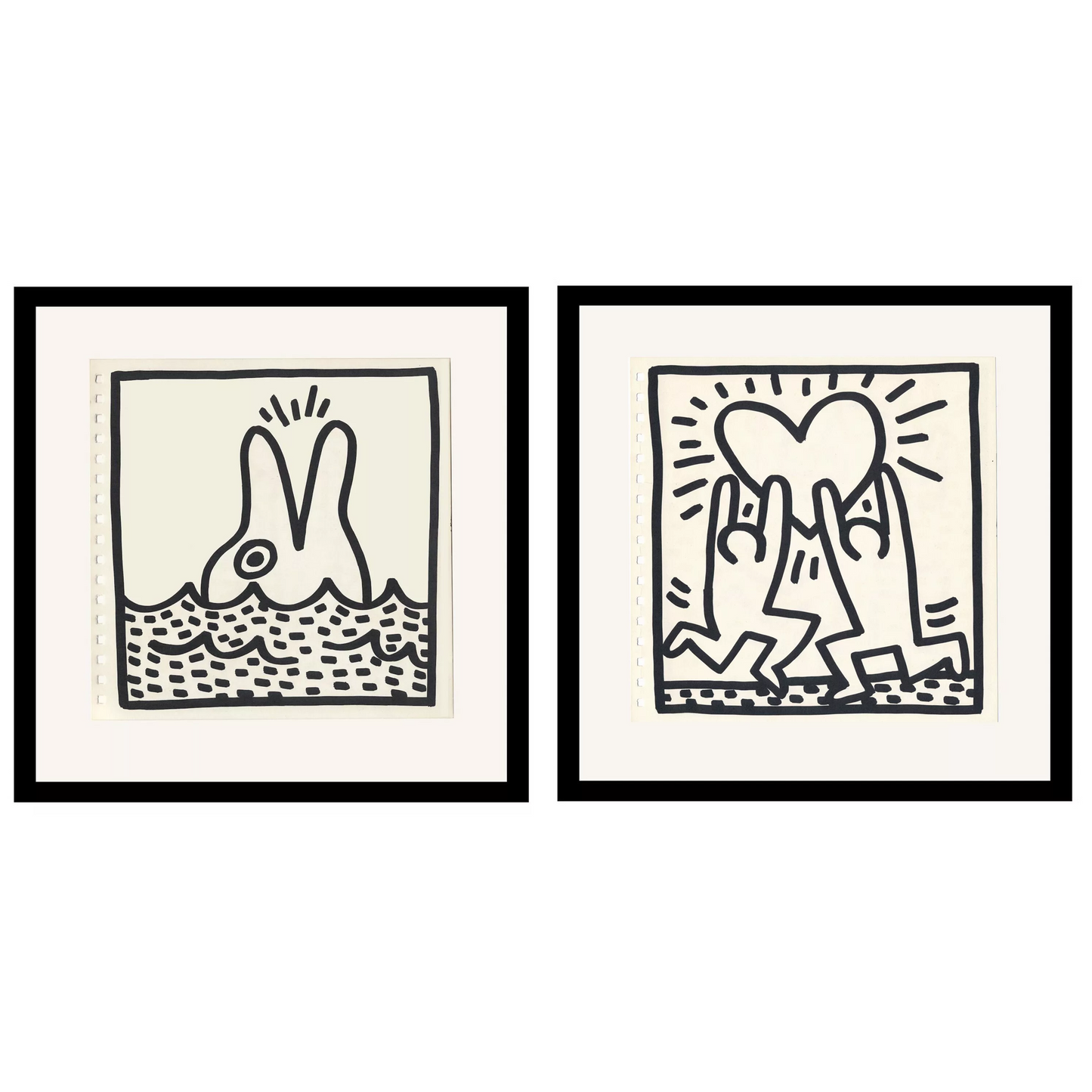 Keith Haring Set of 2 Double Sided 1982 Ltd Edition Offset Lithographs
