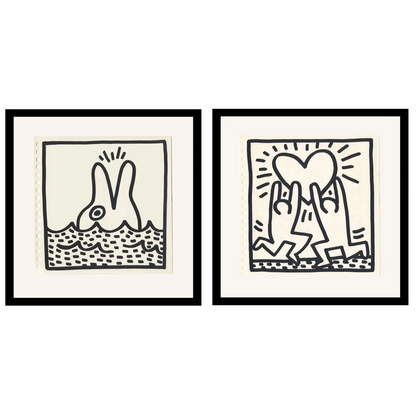 Keith Haring Set of 2 Double Sided 1982 Ltd Edition Offset Lithographs