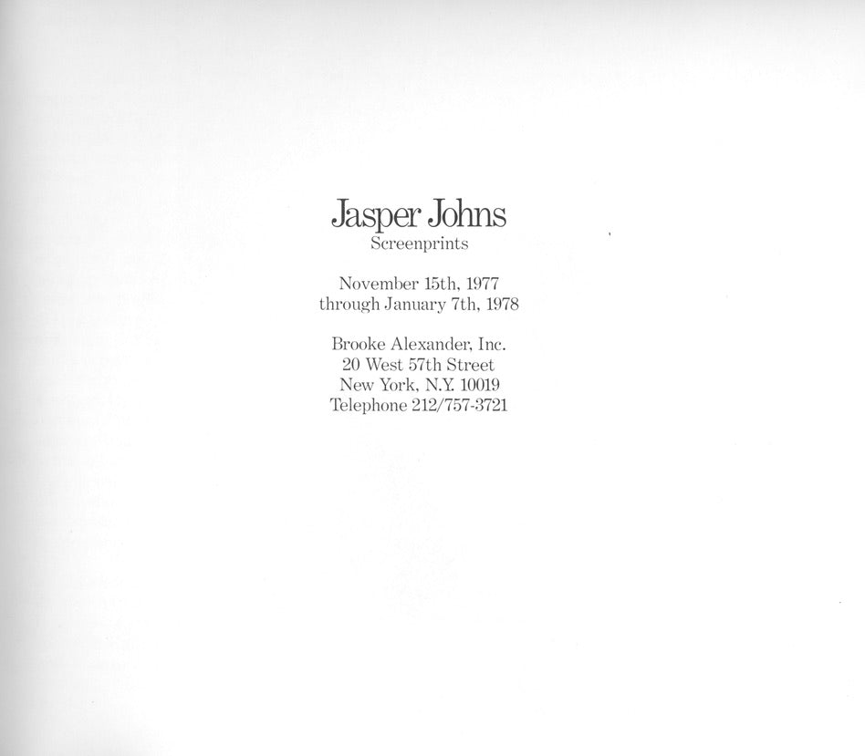Title page accompanying Jasper Johns/Screenprints 28 page exhibition
catalogue Courtesy Joseph K. Levene Fine Art, Ltd. 