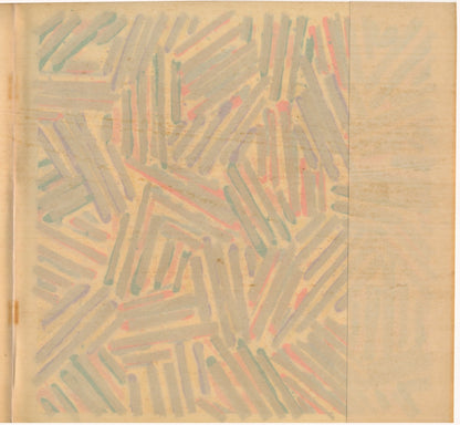 Verso of Jasper Johns Untitled Color Screenprint printed on Patapar parchment—a toned paper. Published in 1977, authentic impressions are toned and the wrapped dust jacket folded as published. 
No reason to remove. 
