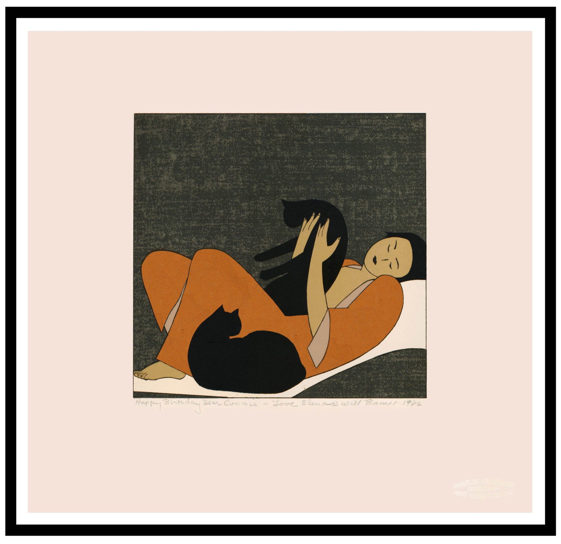 Will Barnet Woman and Cats (Cole 134), 1982 Color lithograph on paper framed, another view 