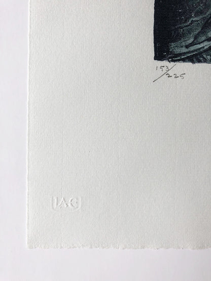 Detail Pencil Edition Number lower left Jasper Johns Summer (Blue) (ULAE 254), 1985-91 detail of ULAE blindstamp