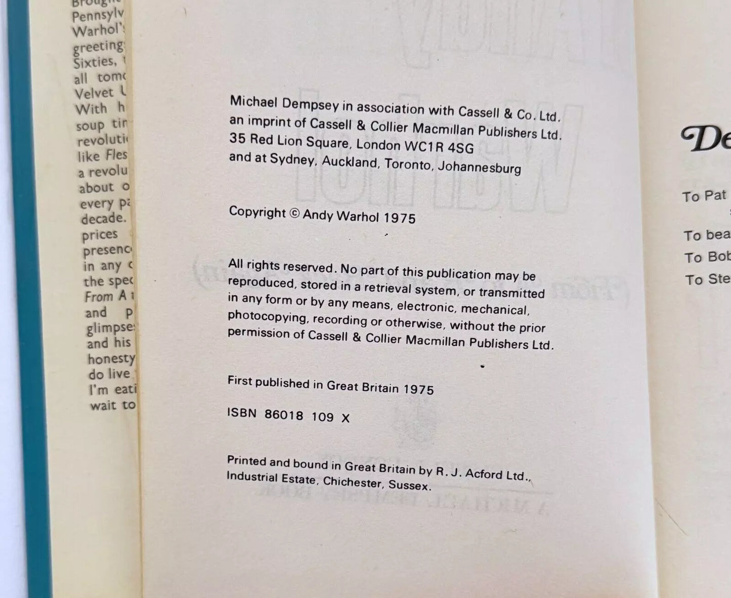 Andy Warhol The Philosophy of Andy Warhol 1975 Signed 1st UK Ed