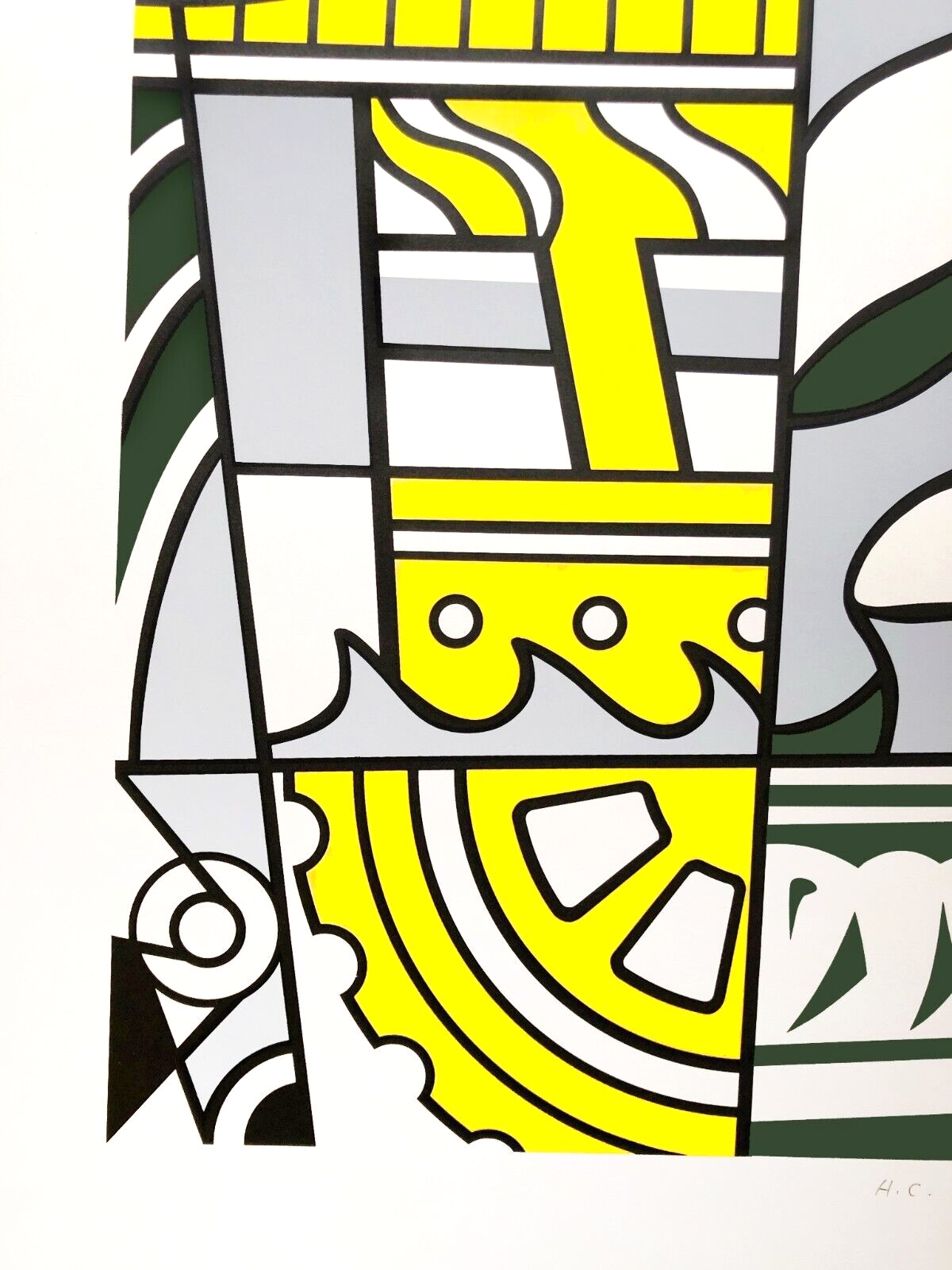 Detail Roy Lichtenstein Bicentennial Print (Corlett 136), 1975, 7 color lithograph and silkscreen in red, blue, yellow, green, gray, olive and black on white wove paper
