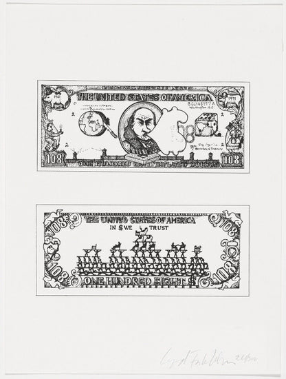 Öyvind Fahlström $108 Bill, 1973 Screenprint Ltd Ed Unframed