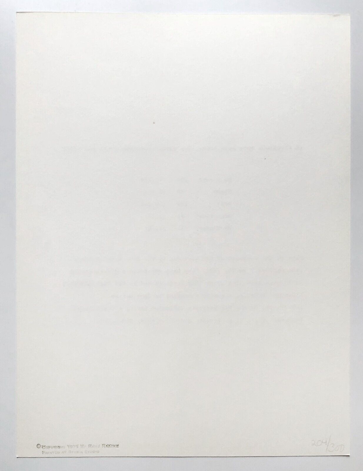 Hans Haacke Untitled, 1973 Screenprint verso sheet