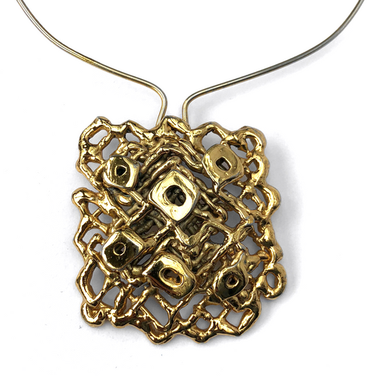 Ibram Lassaw 1985 Gold Plated Unique Bronze Signed Jewelry Pendant With Wire 